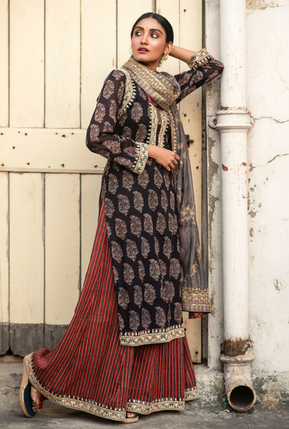 Sakhi Maroon & Black Palazzo Set