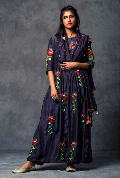 Deep Grey Gather Kurta Set