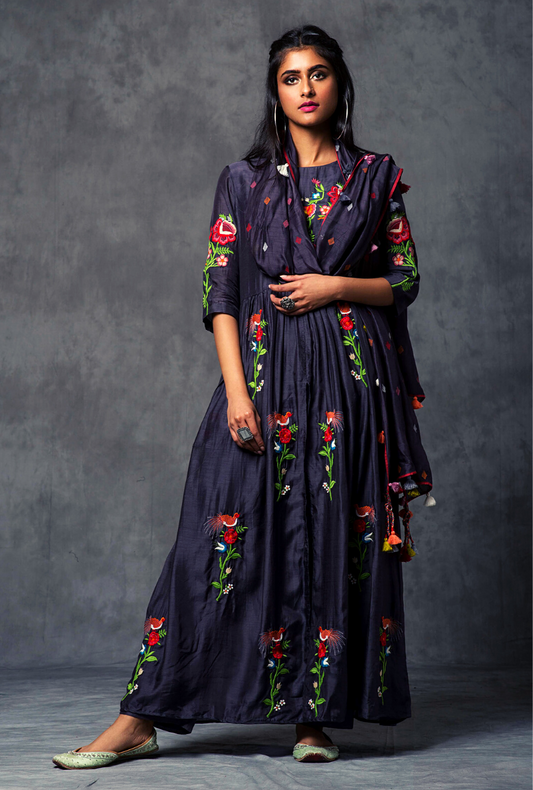 Deep Grey Gather Kurta Set