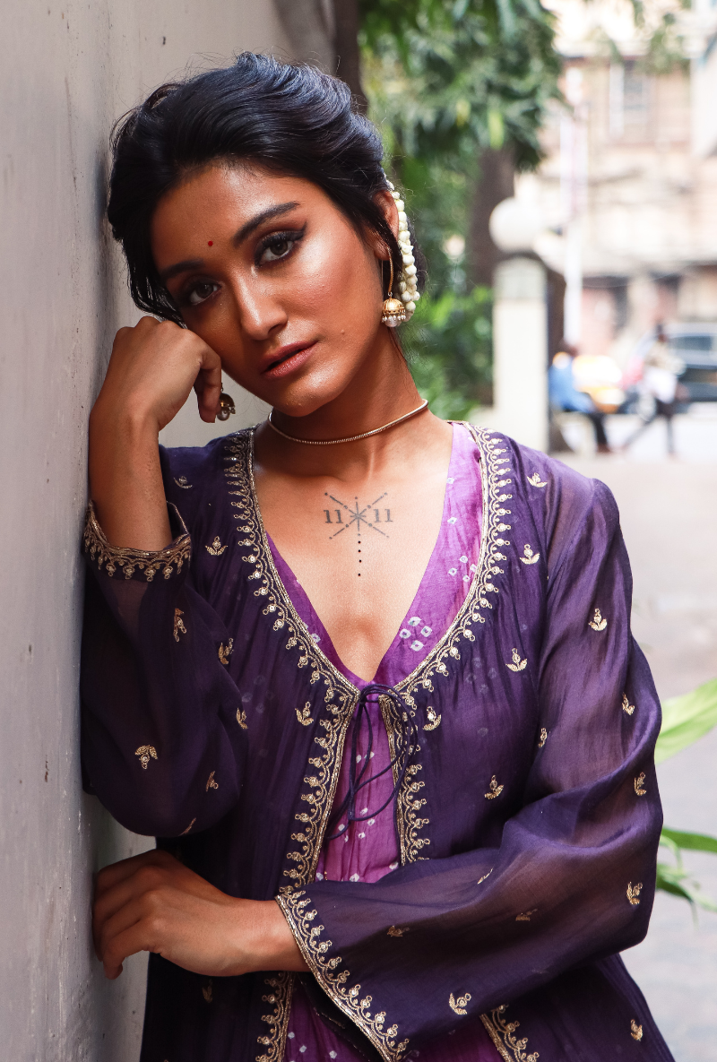 Ink Purple Chanderi Jacket Set