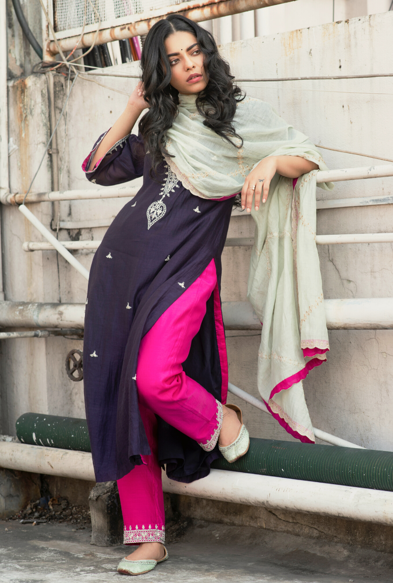 Sakhi Ink Purple & Pink Kurta Set