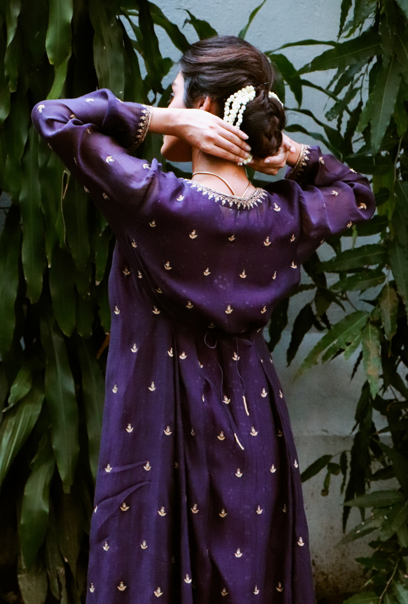 Ink Purple Chanderi Jacket Set