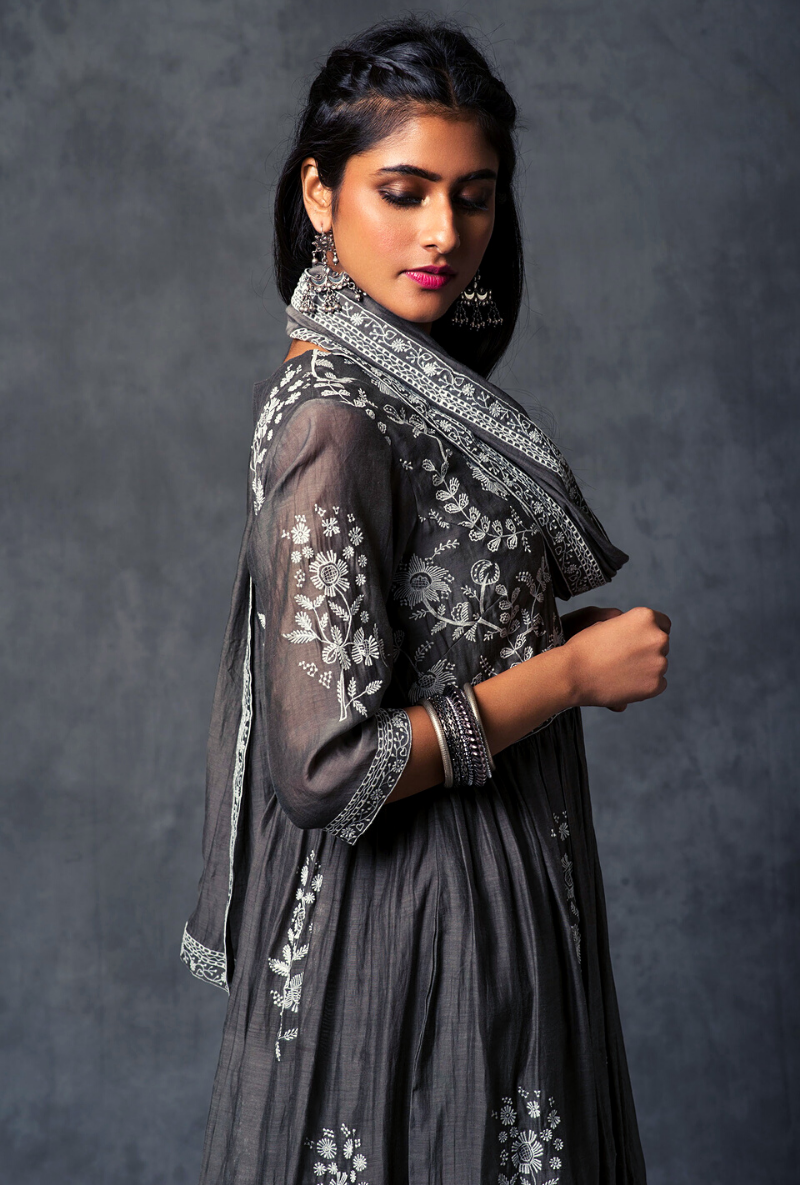 Earth Grey Gather Kurta Set