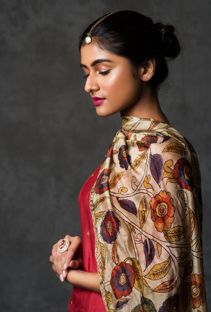 Red Kurta With Ivory Dupatta