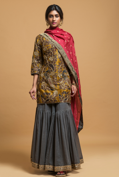 Mustard & Grey Sharara Set