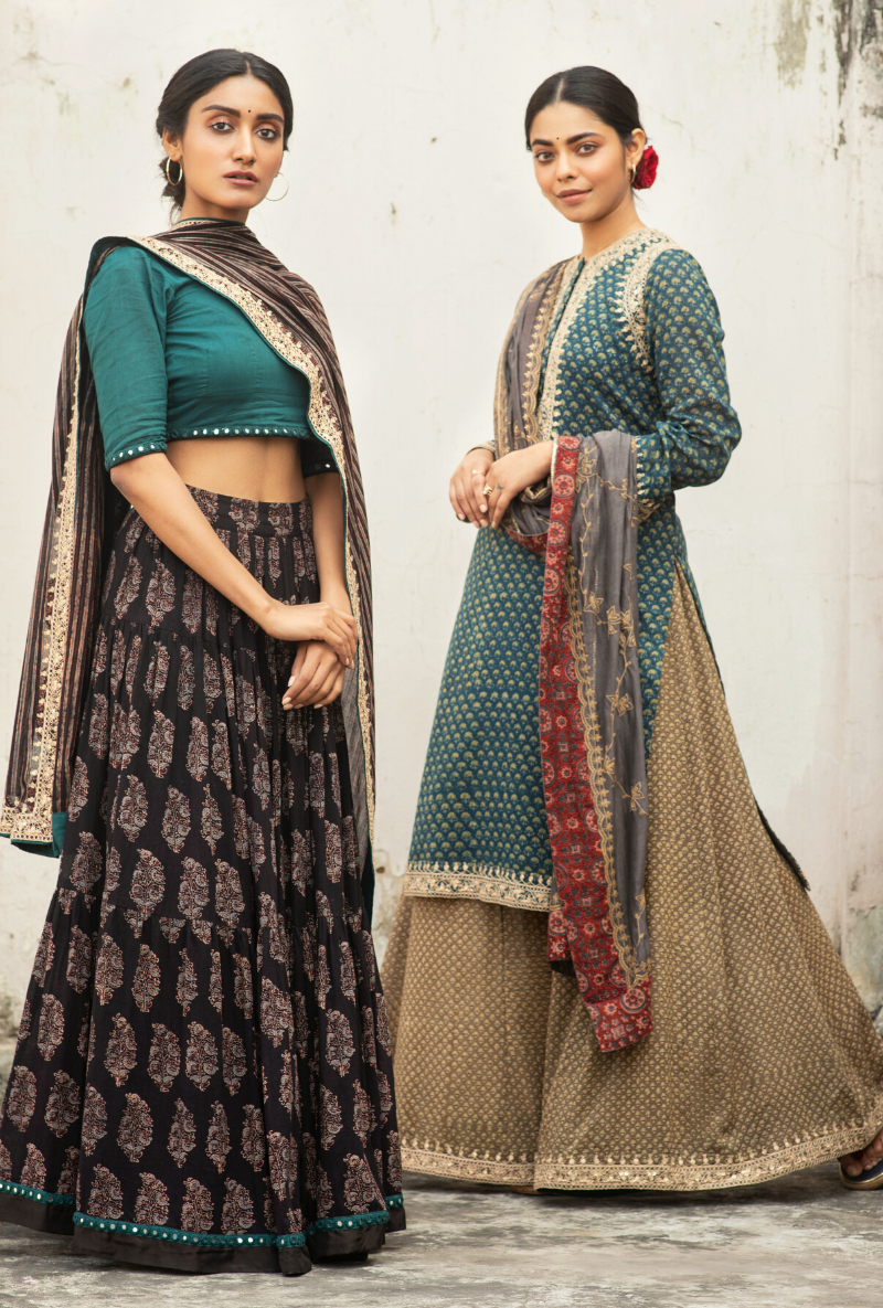 Sakhi Handpainted Teal Lehenga Set