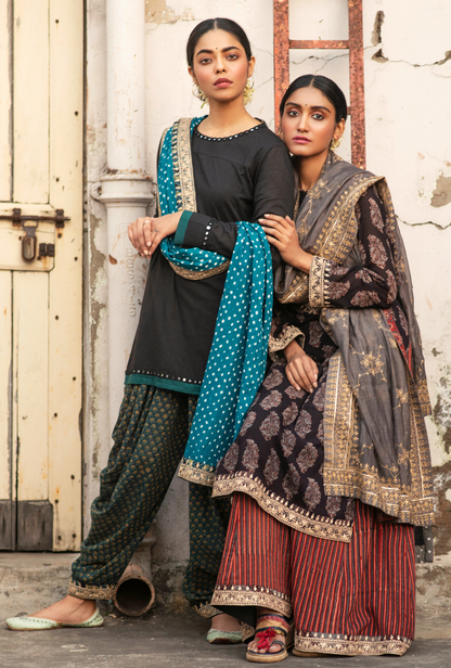 Sakhi Maroon & Black Palazzo Set