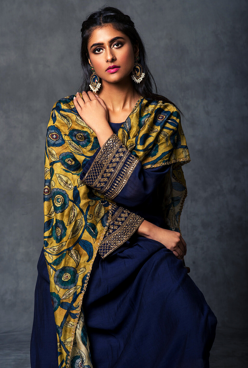 Charcoal Blue Pintucked Kurta Set