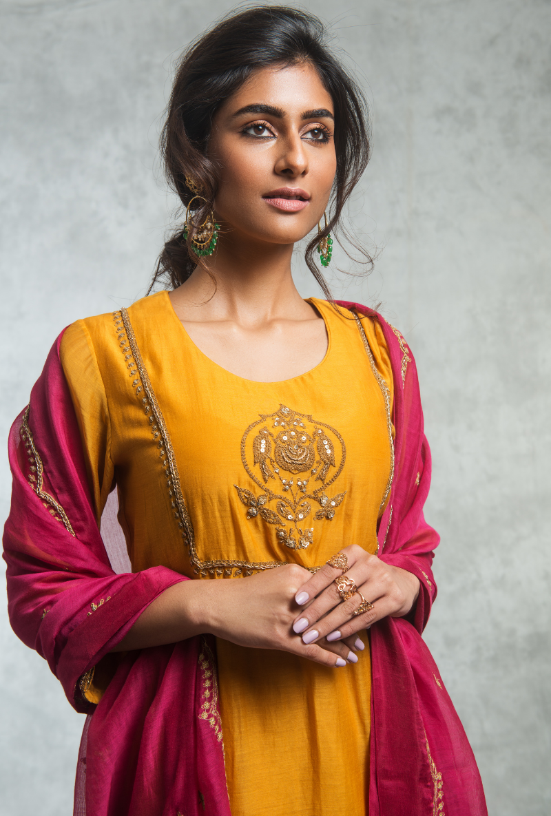 Yellow & Pink Kurta Set