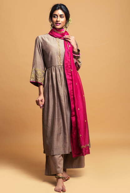 Taupe Gathered Kurta Set