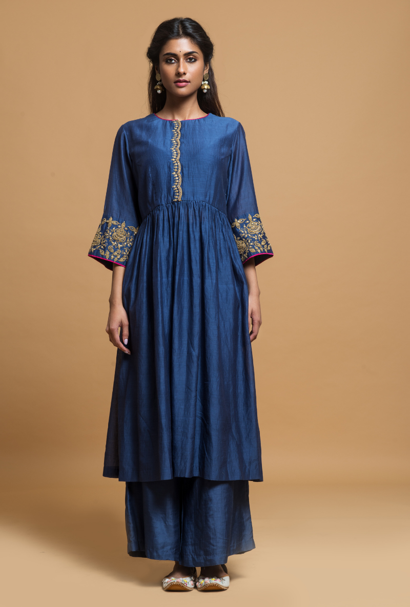 Ink Blue Silk Kurta Set