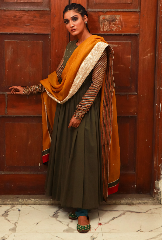Gudiya Kale & Mustard Anarkali Set