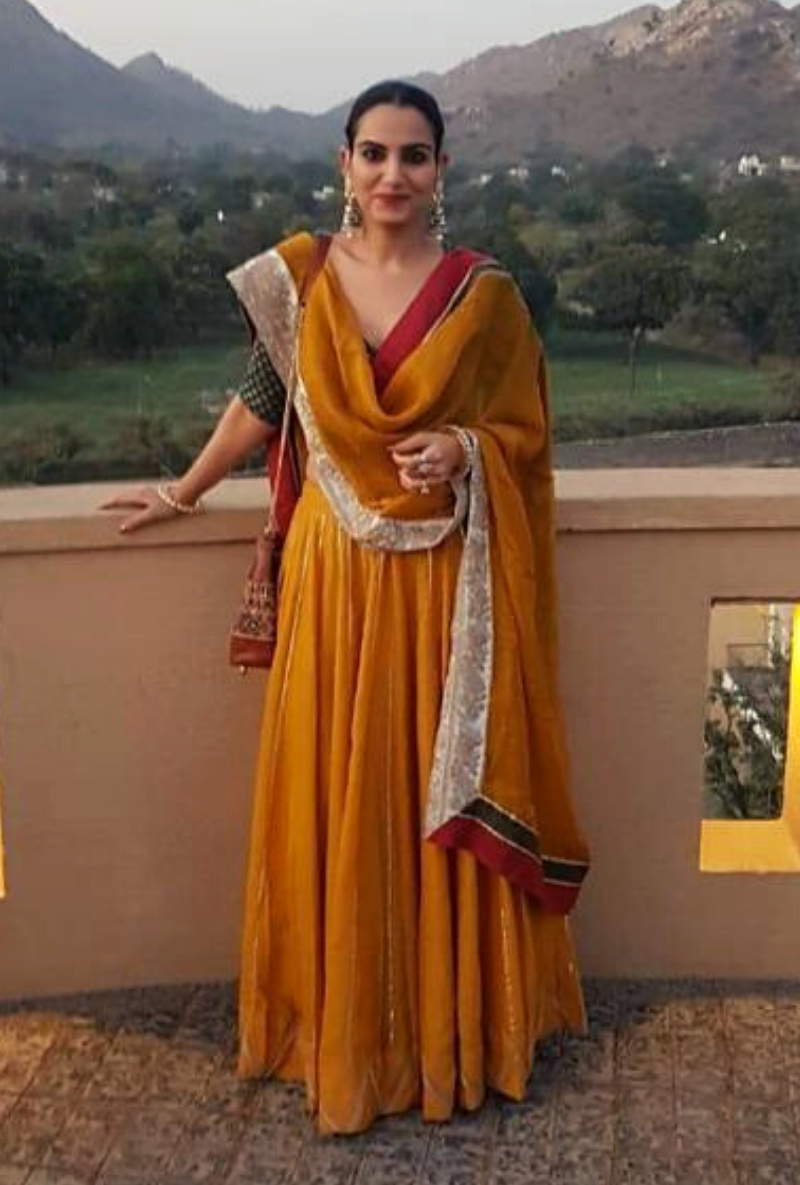 Kavita Goyal In Gudiya Green & Mustard Lehenga Set