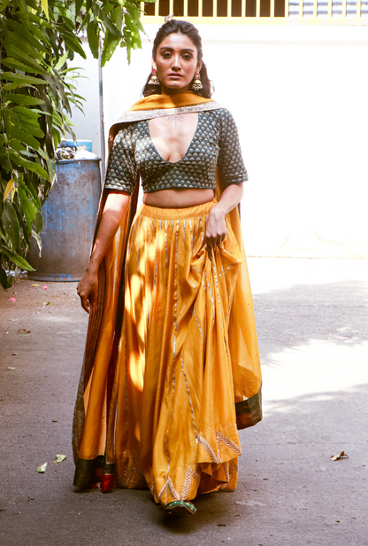 Green & Mustard Lehenga Set