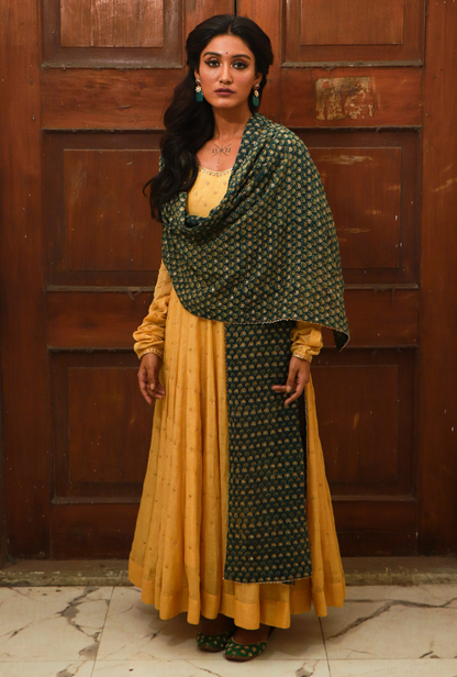 Yellow & Green Kalidar Kurta Set