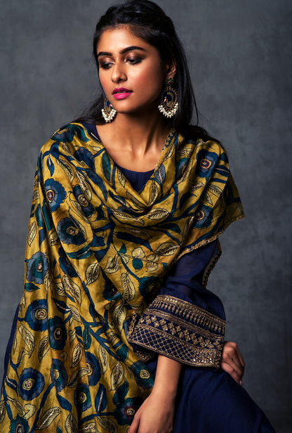 Charcoal Blue Pintucked Kurta Set