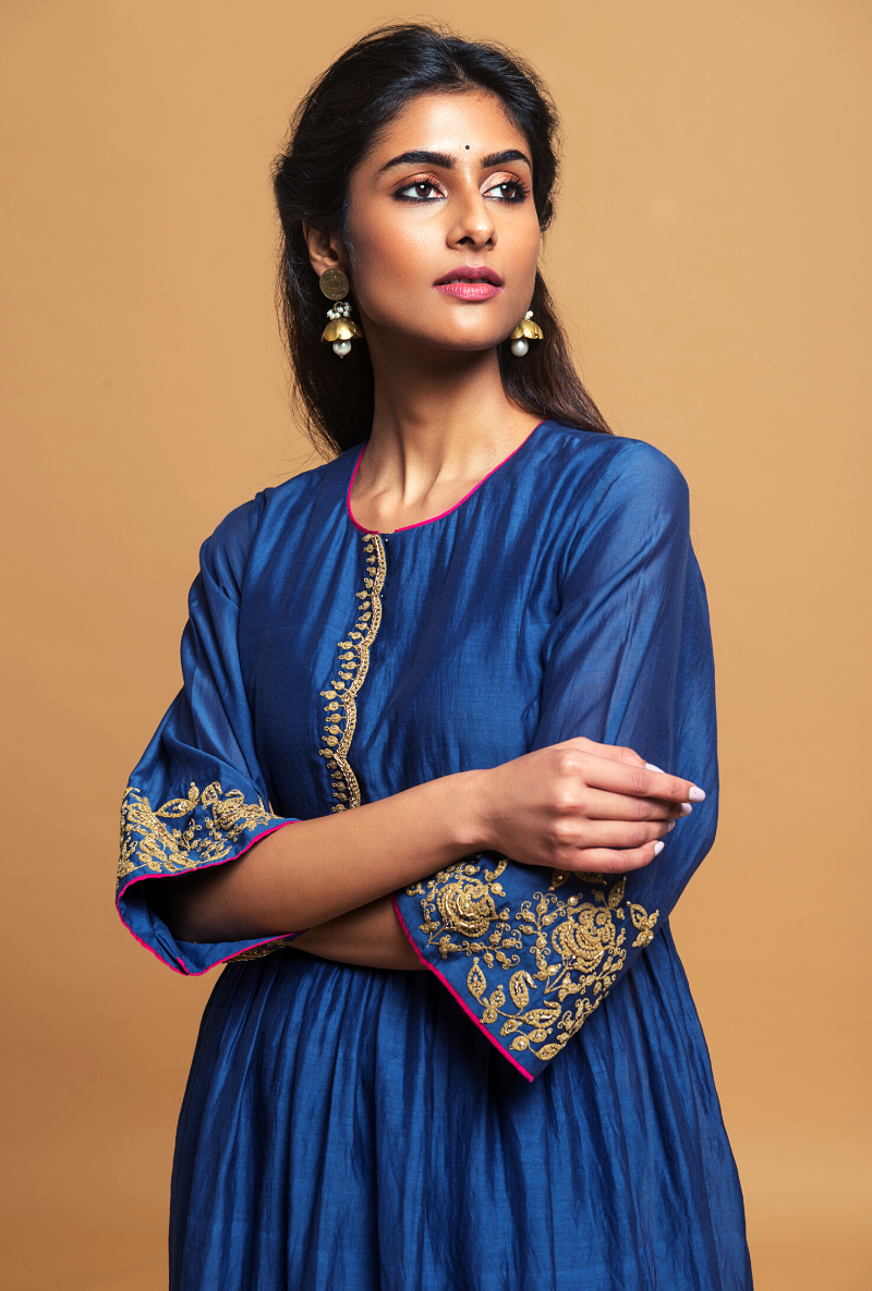 Ink Blue Silk Kurta Set
