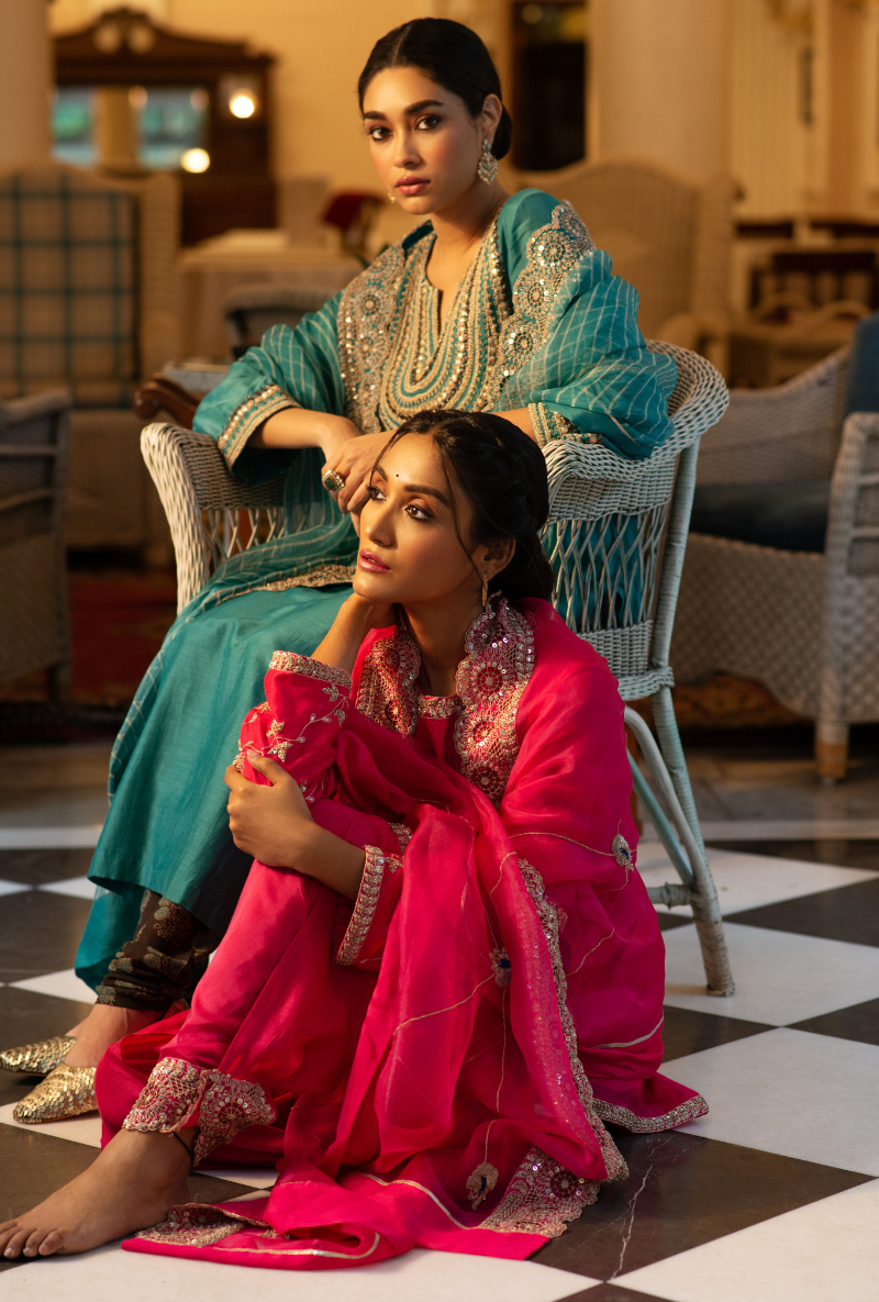 Hasti Turquoise Cutwork Kurta Set