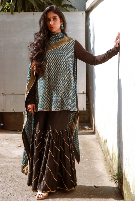 Black & Blue Sharara Set