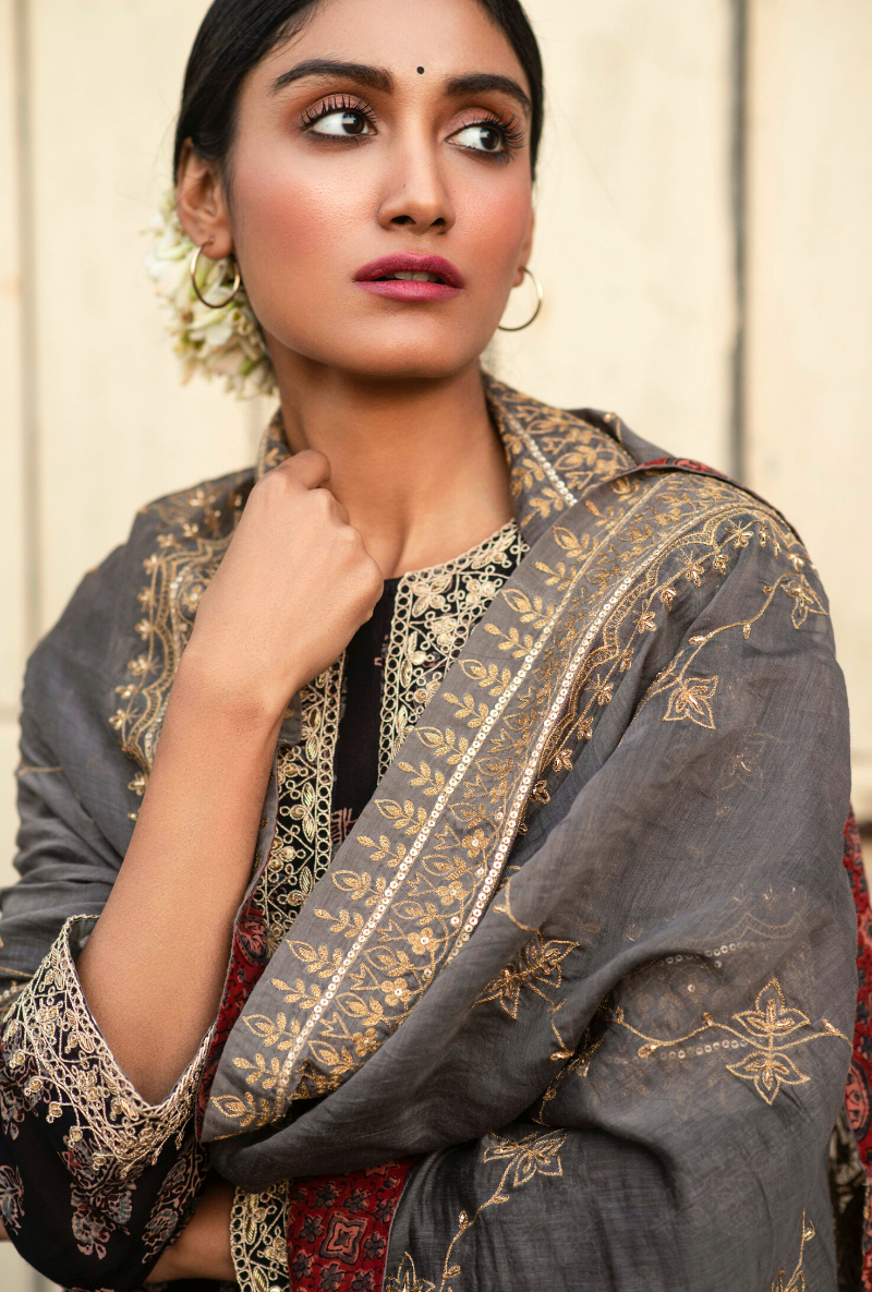 Sakhi Maroon & Black Palazzo Set