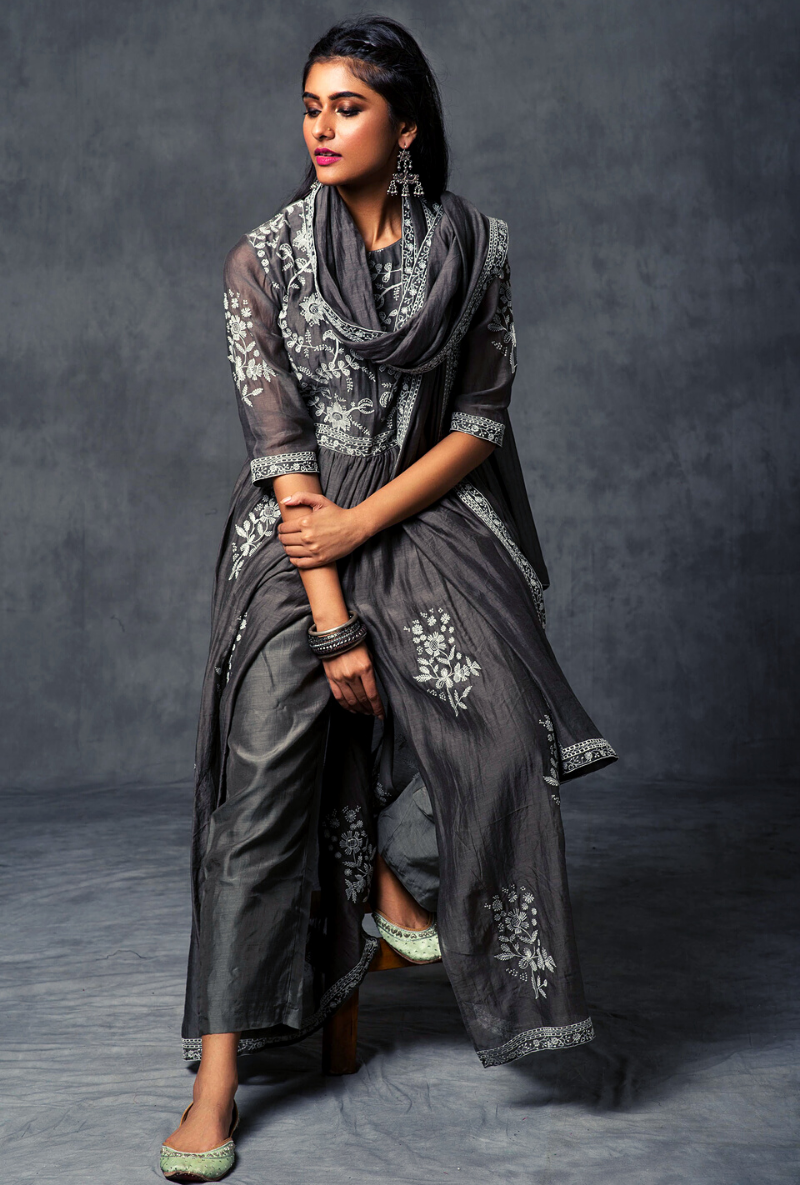 Earth Grey Gather Kurta Set