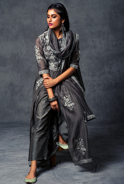 Earth Grey Gather Kurta Set