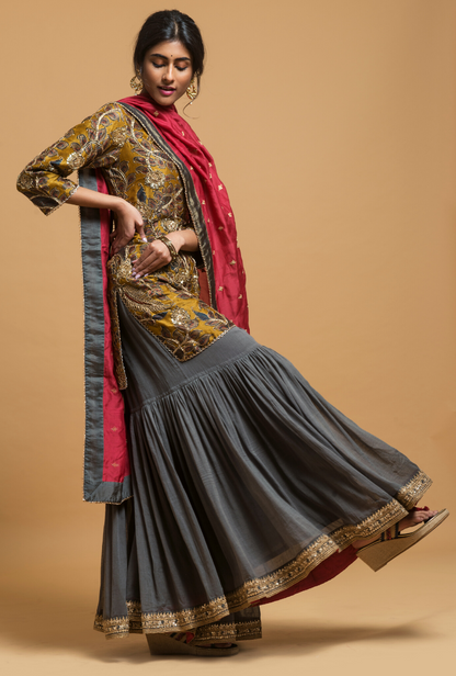 Mustard & Grey Sharara Set