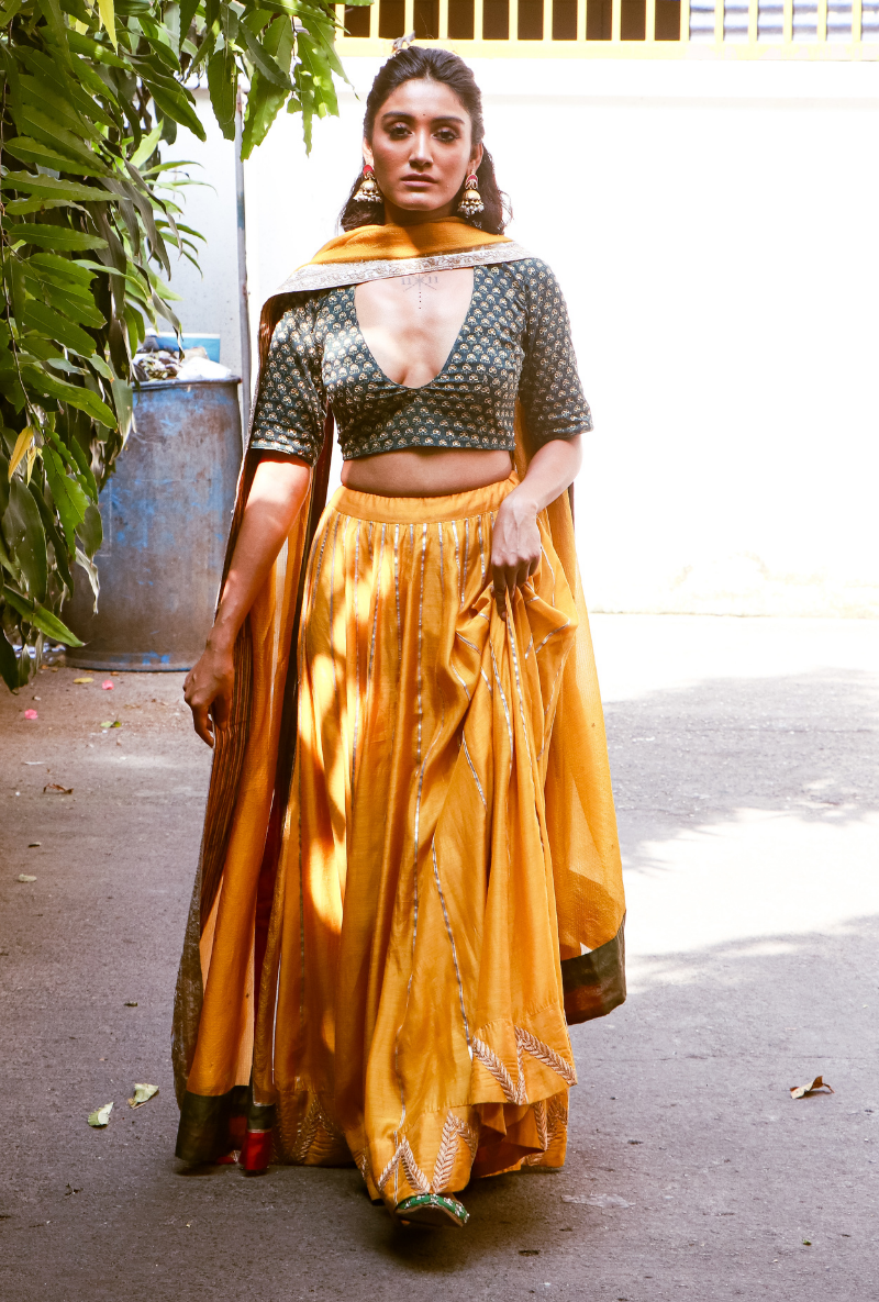 Green & Mustard Lehenga Set