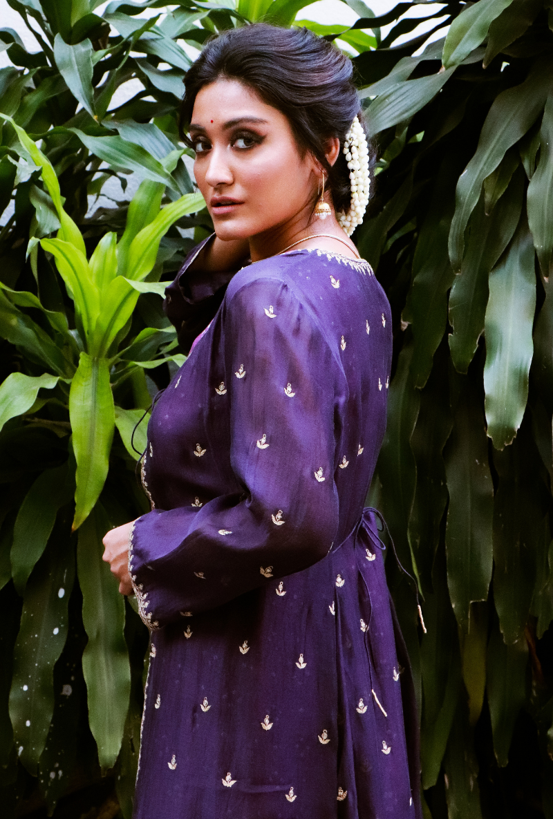 Ink Purple Chanderi Jacket Set