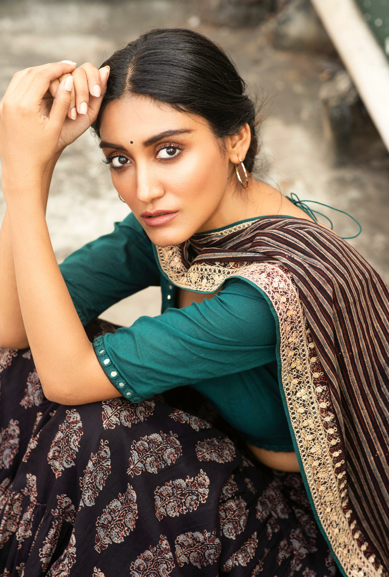 Sakhi Handpainted Teal Lehenga Set