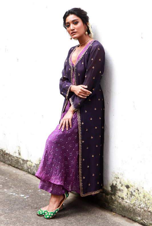 Ink Purple Chanderi Jacket Set