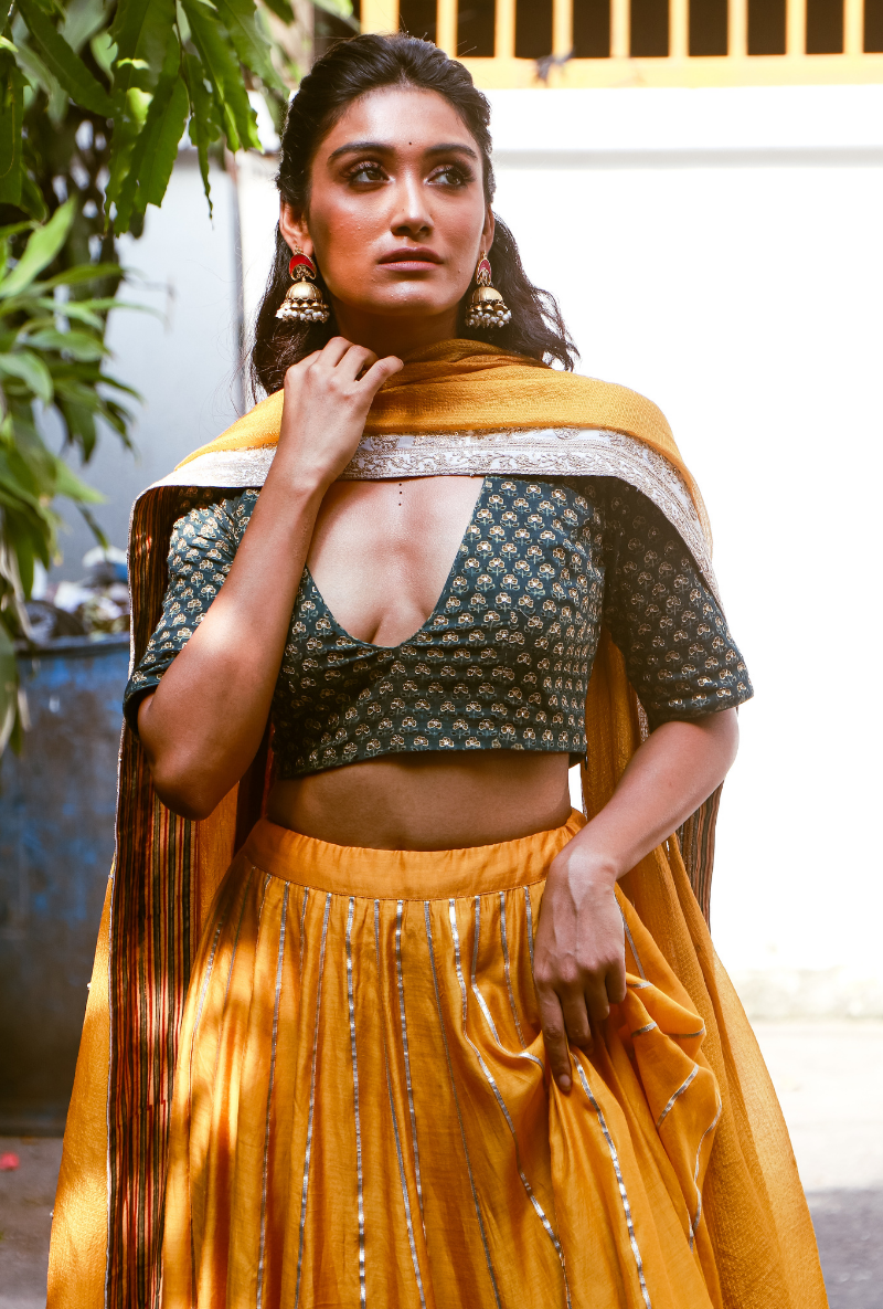 Green & Mustard Lehenga Set