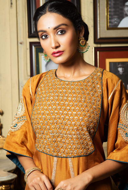 Hasti Dark Mustard A-Line Paisley Set