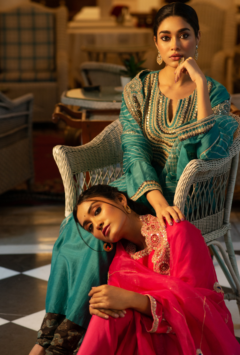 Hasti Turquoise Cutwork Kurta Set