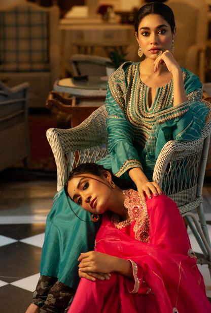 Hasti Turquoise Cutwork Kurta Set
