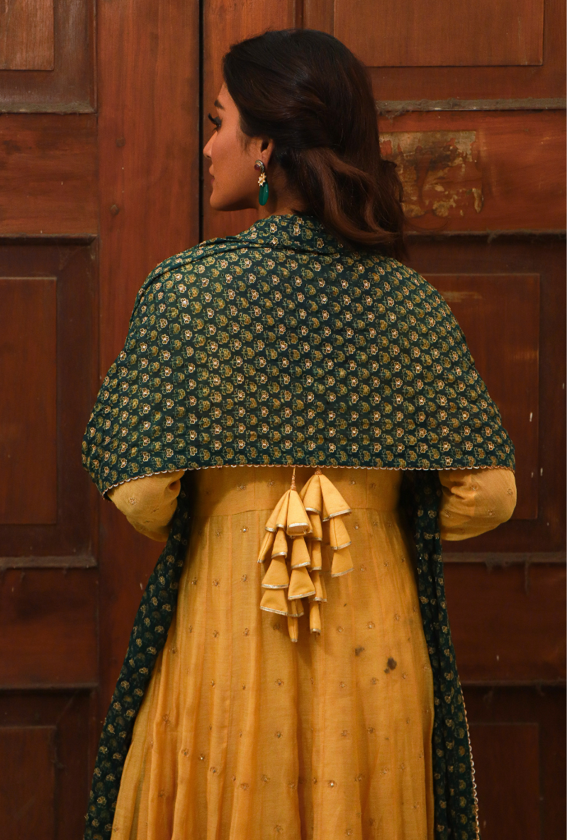 Yellow & Green Kalidar Kurta Set