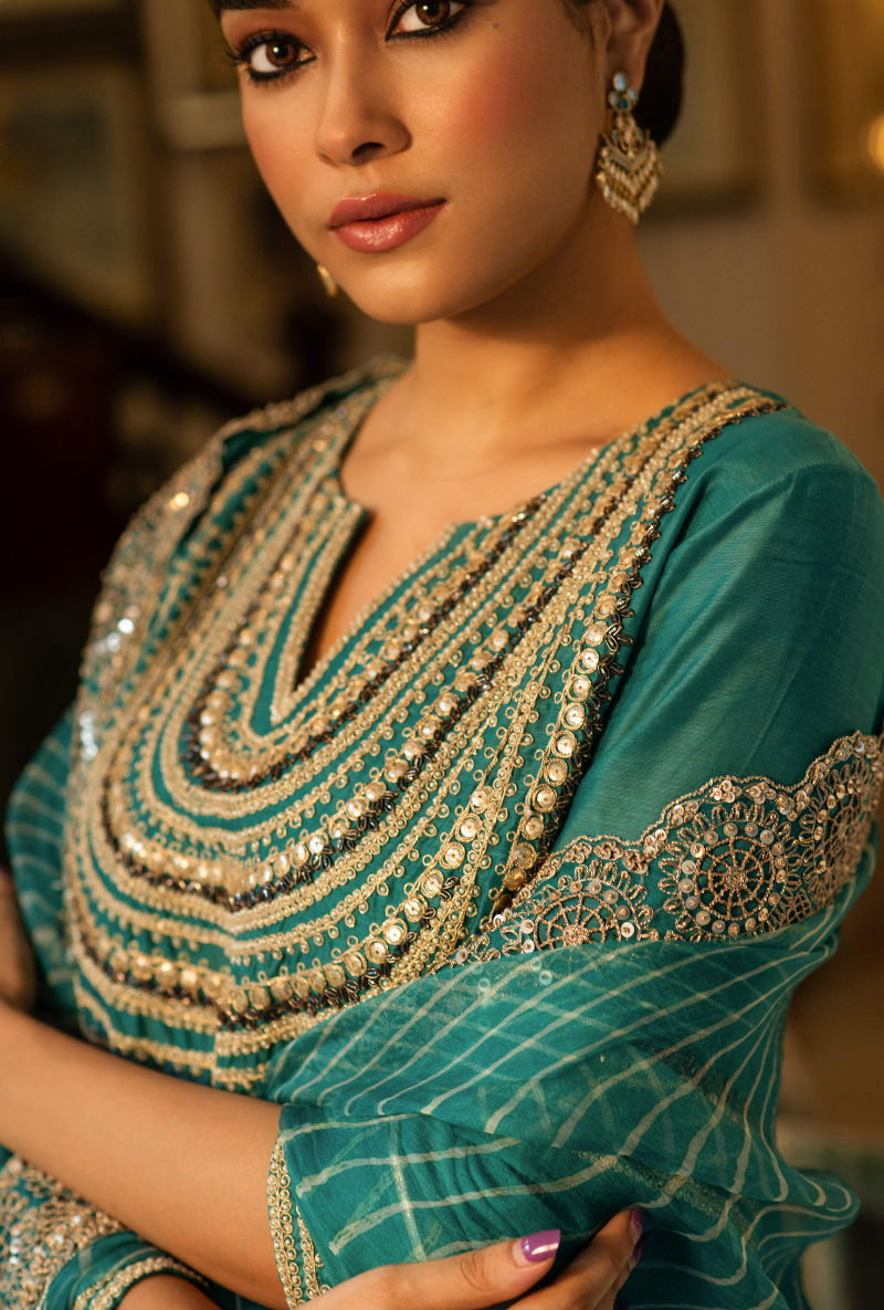 Hasti Turquoise Cutwork Kurta Set