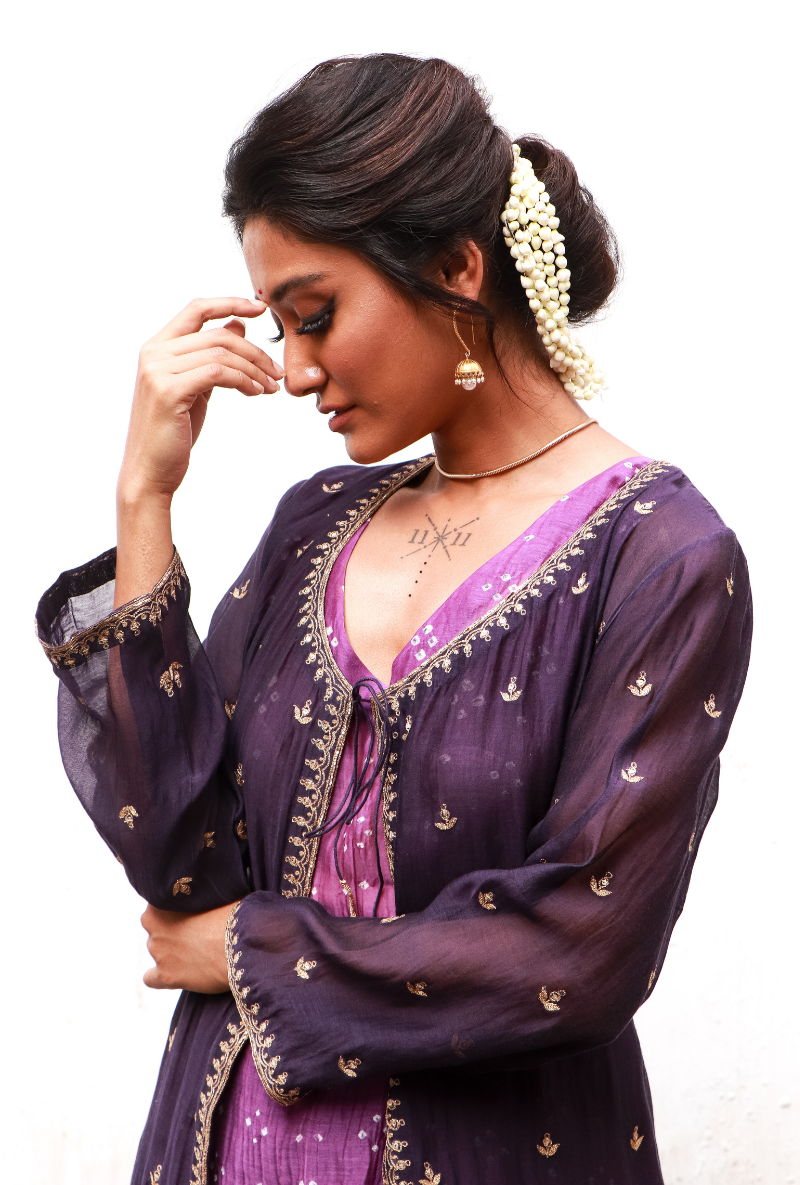 Ink Purple Chanderi Jacket Set