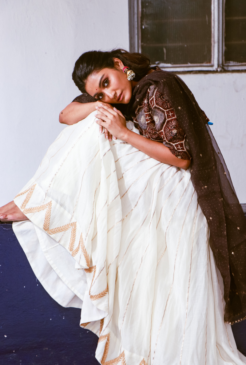 Ivory & Brown Lehenga Set