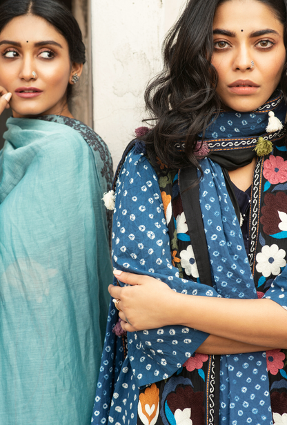 Sakhi Blue Bandhej Jacket & Kurta Set