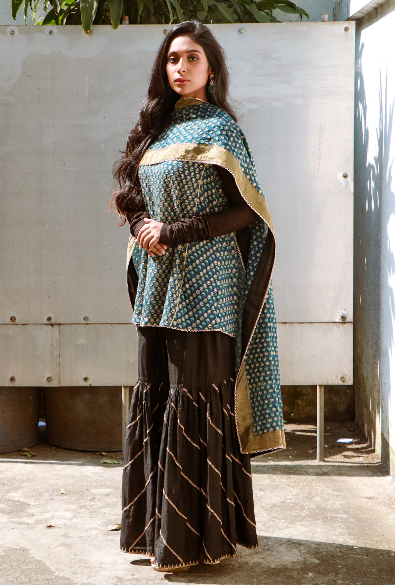 Black & Blue Sharara Set
