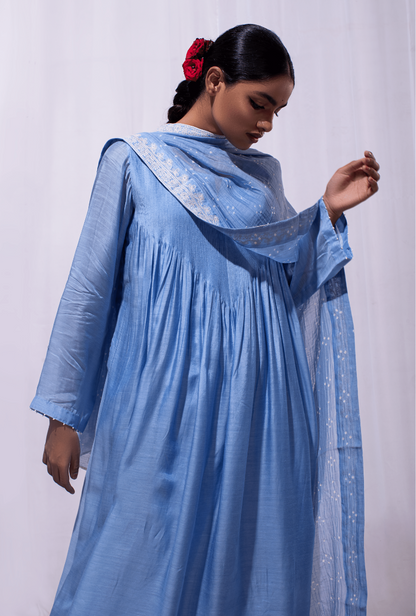 Mast Qalandar Cerulean Blue Full Pintuck Set