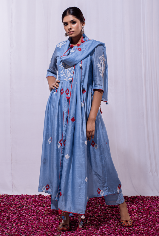 Mast Qalandar Cerulean Blue Gather Set