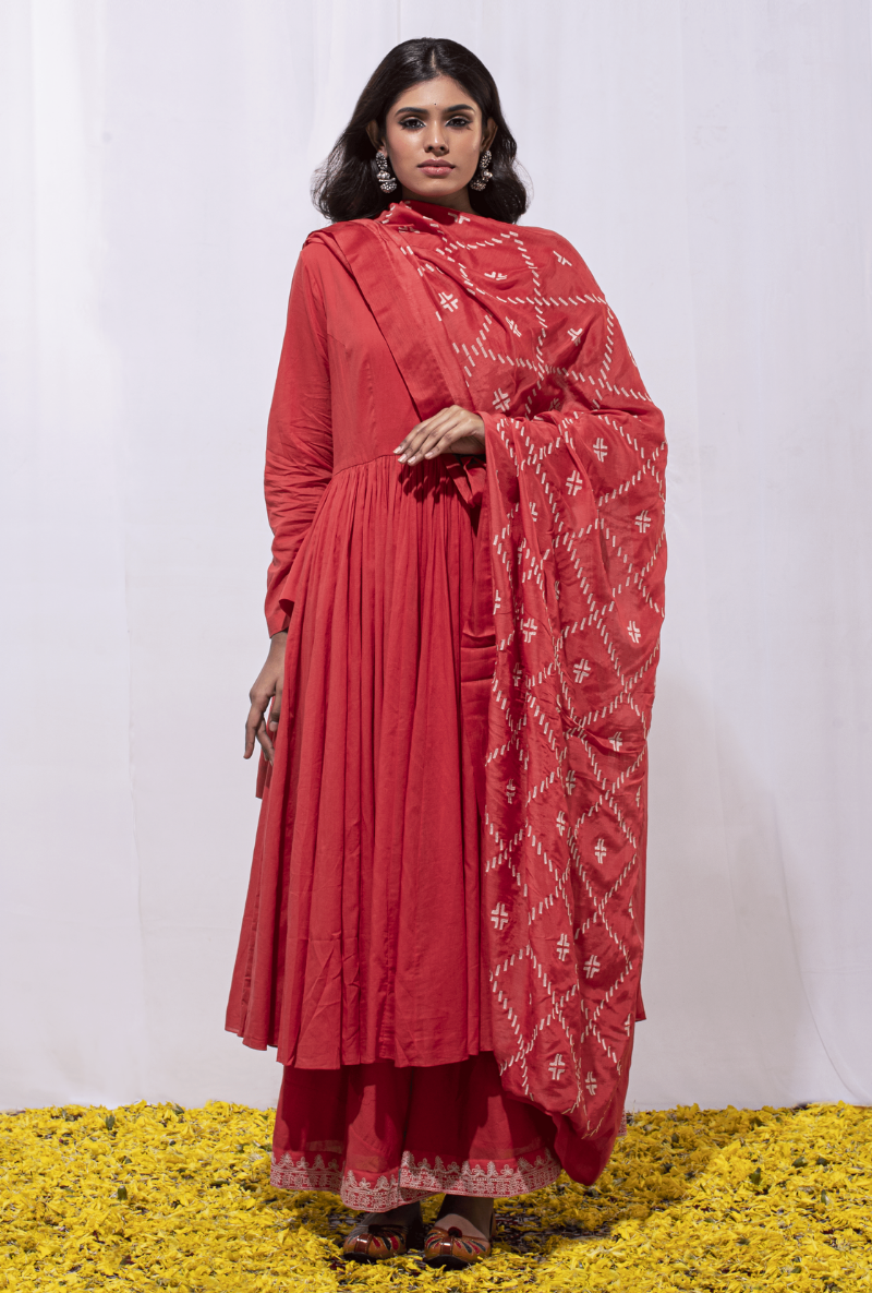 Mast Qalandar Jamdani Dupatta Paprika Kalidar Set