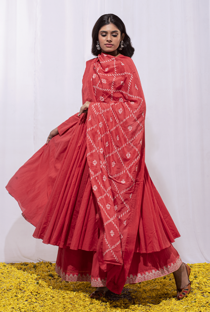 Mast Qalandar Jamdani Dupatta Paprika Kalidar Set