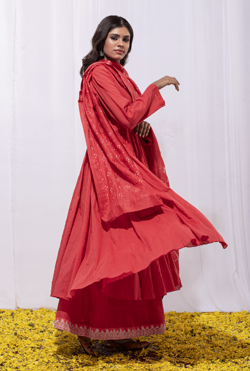 Mast Qalandar Jamdani Dupatta Paprika Kalidar Set