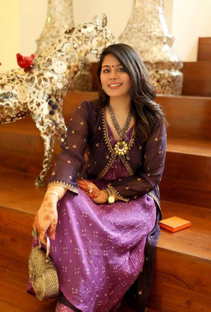 Chikky Goenka In Gudiya Ink Purple Chanderi Jacket Set
