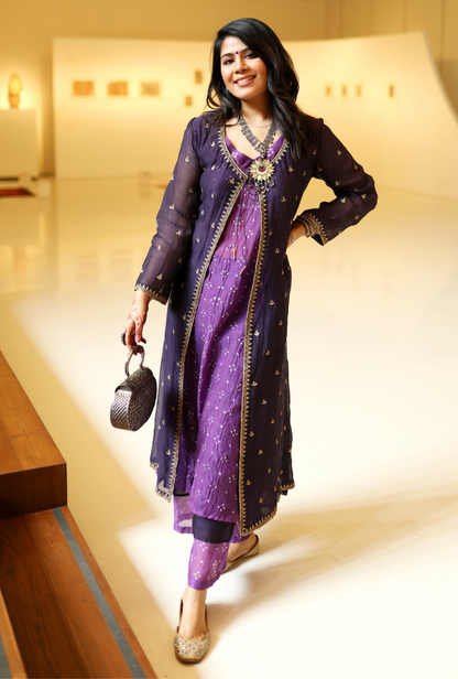 Chikky Goenka In Gudiya Ink Purple Chanderi Jacket Set