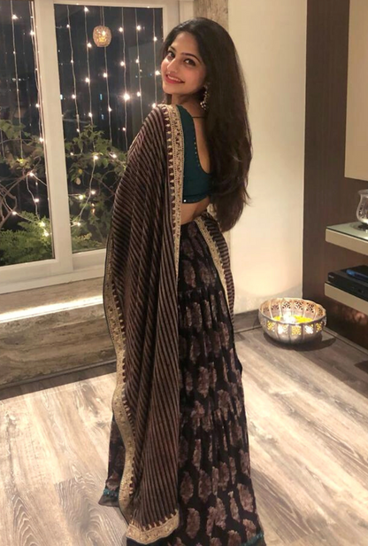 Yashna Gupta In Sakhi Handpainted Teal Lehenga Set