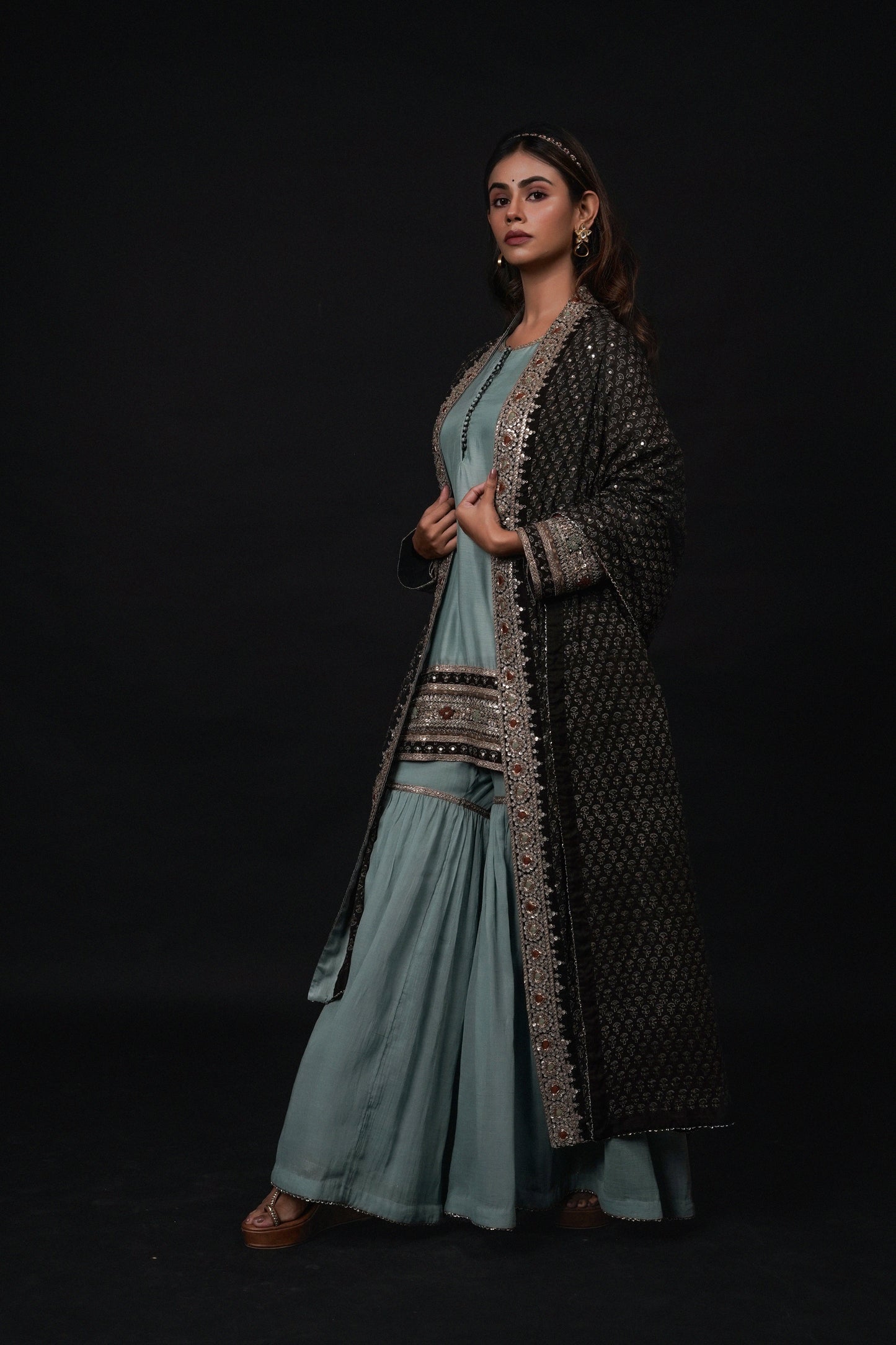 Hawayein Blue Haze Short Kurta Gharara Set